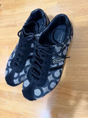 Coach women’s  Signature Canvas Lace-Up Sneakers in Black and Gray